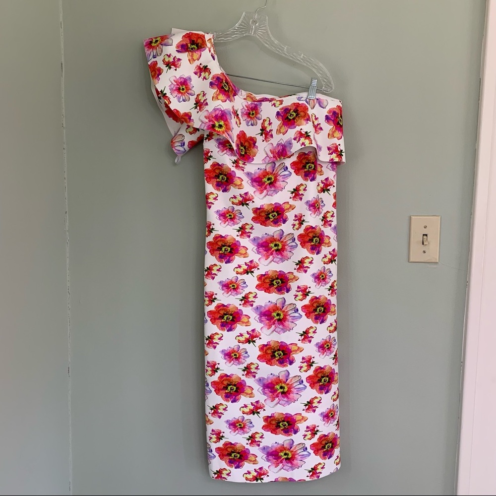 Chiara Boni Floral One Shoulder Dress - Pink and Red - Picture 3 of 12